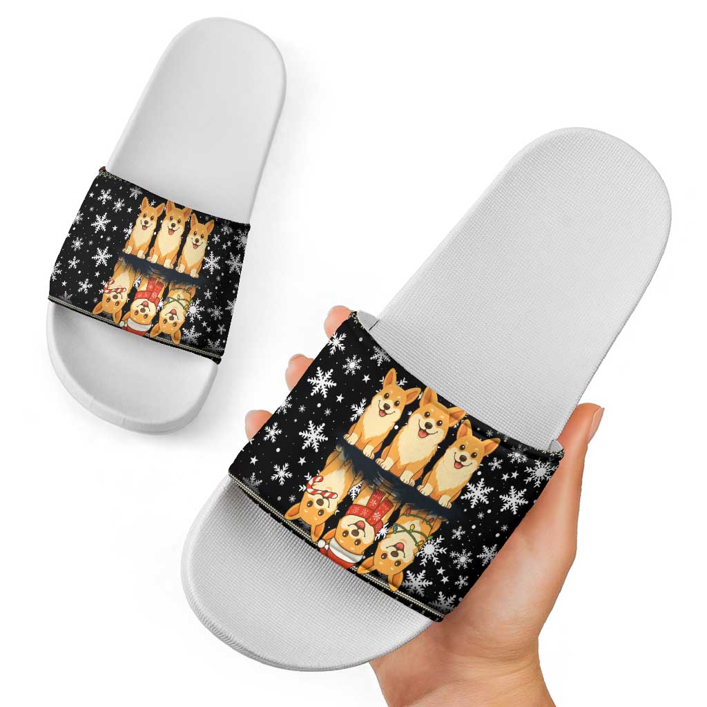 Pembroke Welsh Corgi Dog Christmas Slide Sandals Xmas Holiday Patterns - Wonder Print Shop
