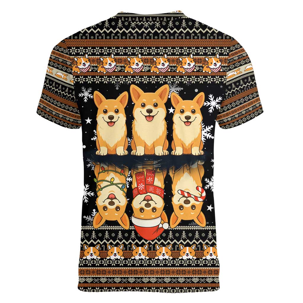 Pembroke Welsh Corgi Dog Christmas Women V-Neck T-Shirt Xmas Holiday Patterns - Wonder Print Shop