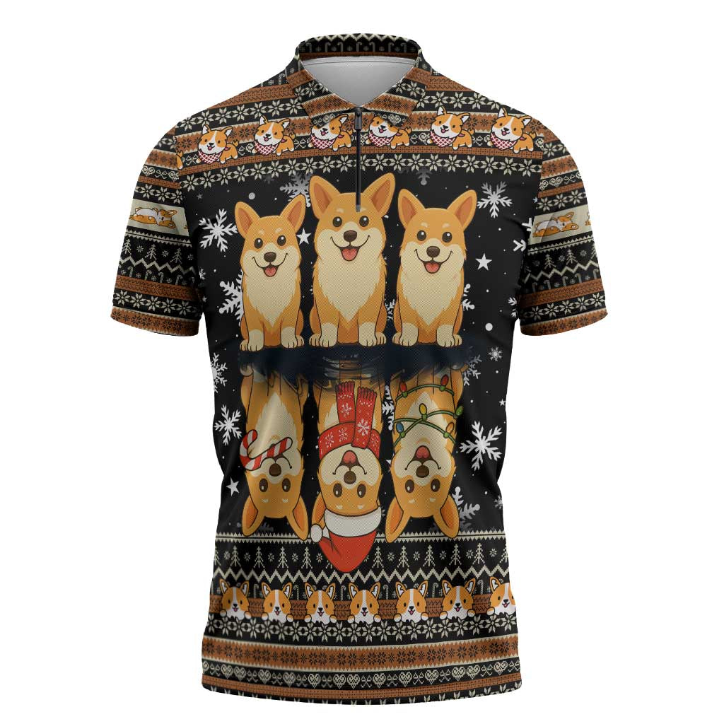 Pembroke Welsh Corgi Dog Christmas Zipper Polo Shirt Xmas Holiday Patterns - Wonder Print Shop