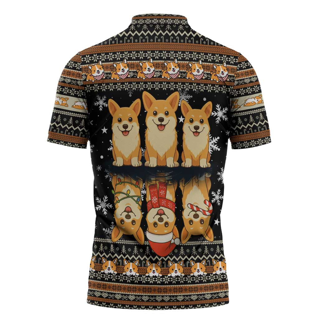 Pembroke Welsh Corgi Dog Christmas Zipper Polo Shirt Xmas Holiday Patterns - Wonder Print Shop