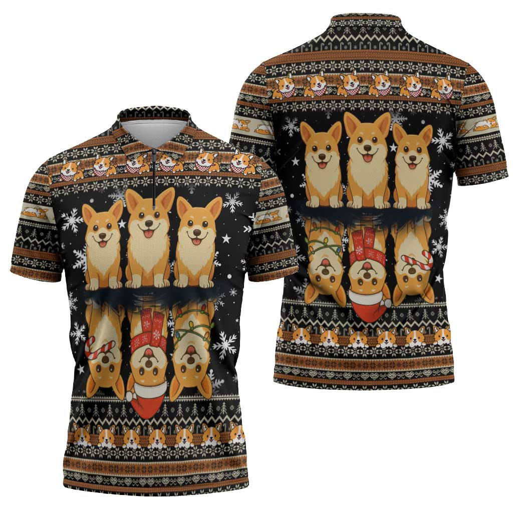 Pembroke Welsh Corgi Dog Christmas Zipper Polo Shirt Xmas Holiday Patterns - Wonder Print Shop
