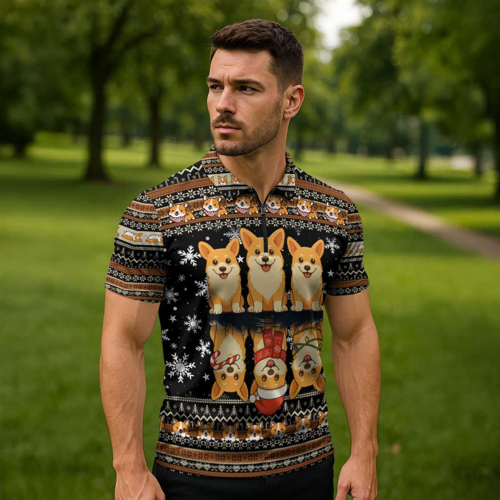 Pembroke Welsh Corgi Dog Christmas Zipper Polo Shirt Xmas Holiday Patterns - Wonder Print Shop