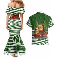 Pembroke Welsh Corgi Dog Xmas Christmas Couples Matching Mermaid Dress and Hawaiian Shirt Xmas Holiday Patterns - Wonder Print Shop