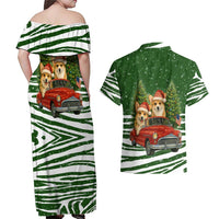 Pembroke Welsh Corgi Dog Xmas Christmas Couples Matching Off Shoulder Maxi Dress and Hawaiian Shirt Xmas Holiday Patterns - Wonder Print Shop