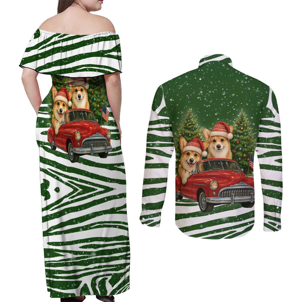 Pembroke Welsh Corgi Dog Xmas Christmas Couples Matching Off Shoulder Maxi Dress and Long Sleeve Button Shirt Xmas Holiday Patterns - Wonder Print Shop