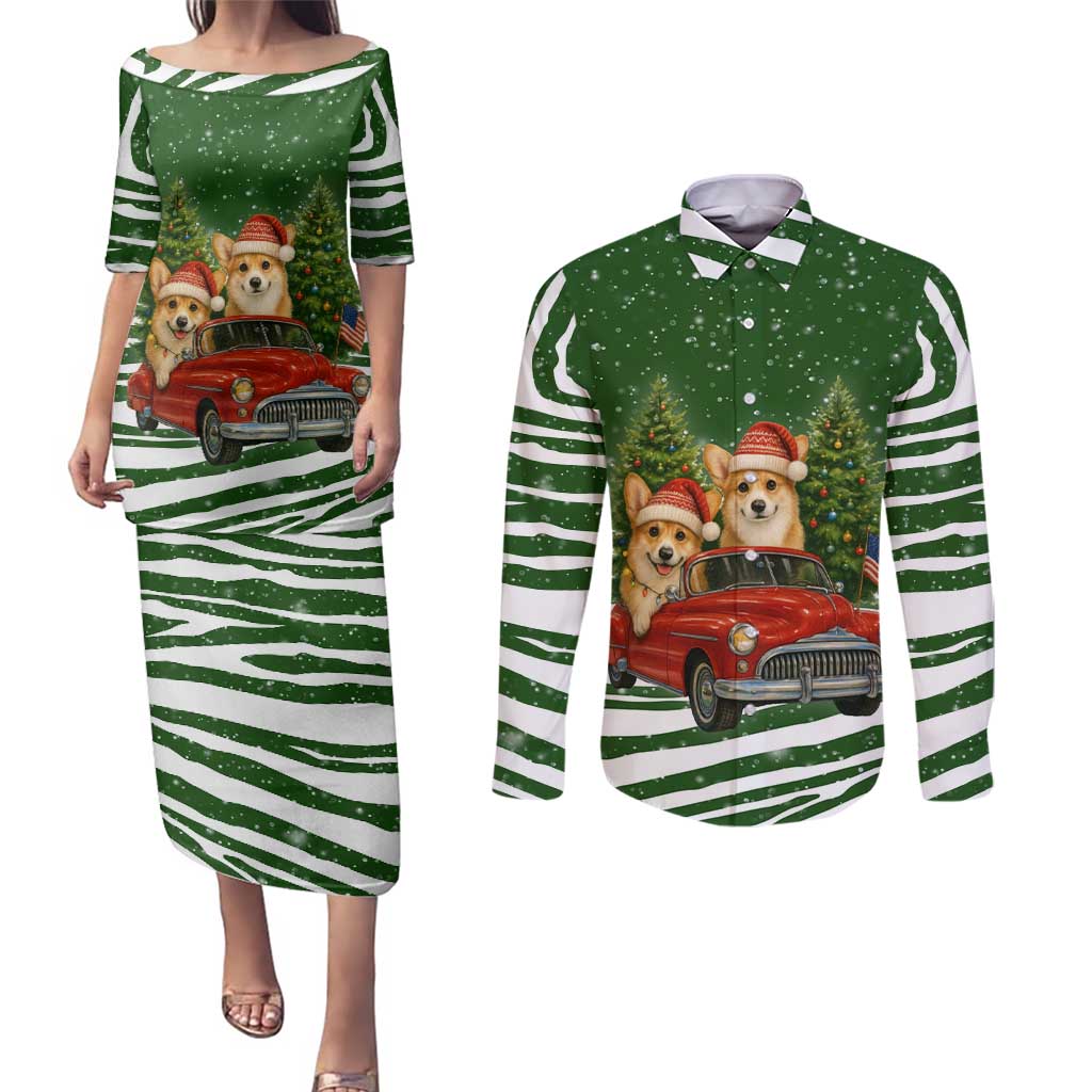 Pembroke Welsh Corgi Dog Xmas Christmas Couples Matching Puletasi and Long Sleeve Button Shirt Xmas Holiday Patterns - Wonder Print Shop
