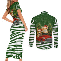 Pembroke Welsh Corgi Dog Xmas Christmas Couples Matching Short Sleeve Bodycon Dress and Long Sleeve Button Shirt Xmas Holiday Patterns - Wonder Print Shop