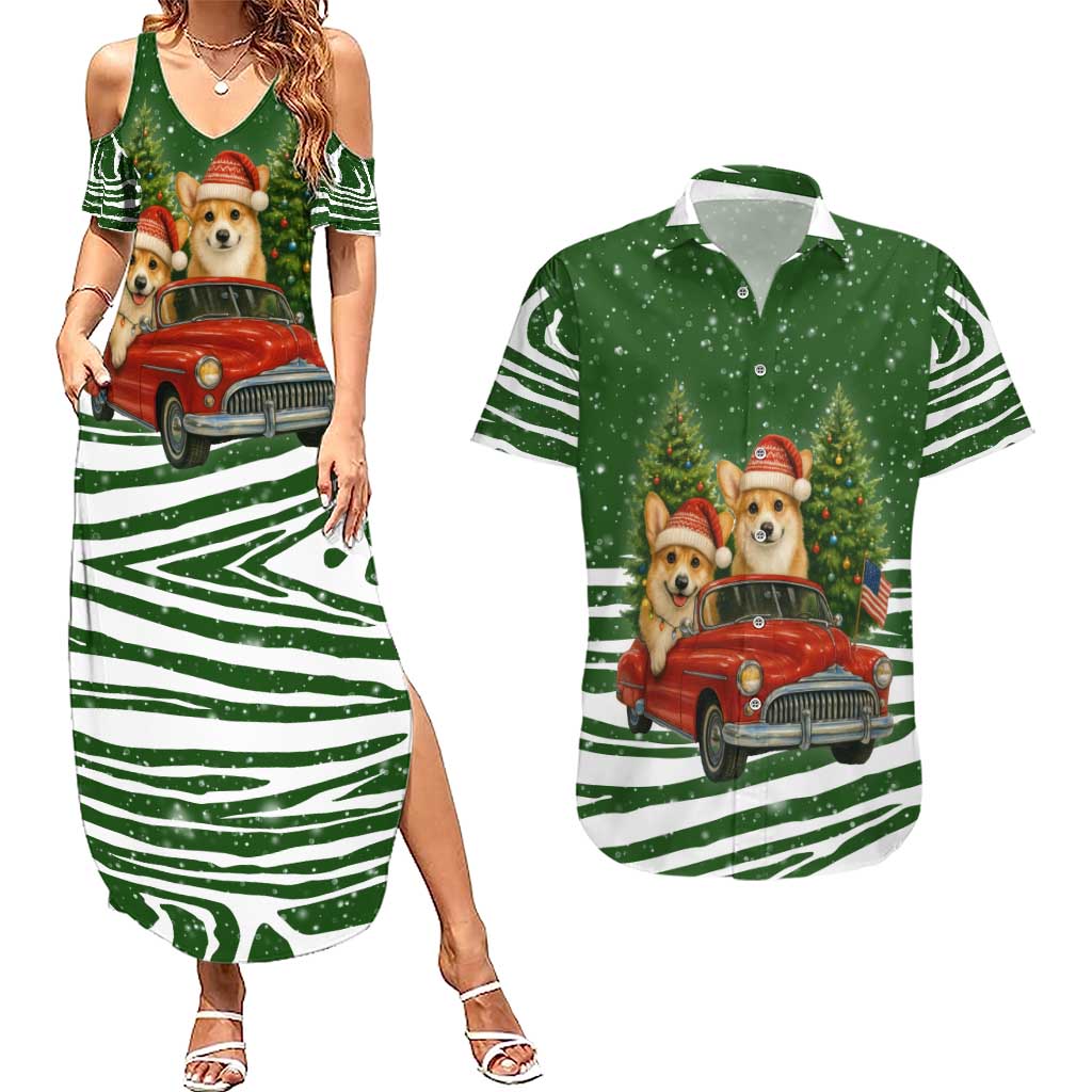 Pembroke Welsh Corgi Dog Xmas Christmas Couples Matching Summer Maxi Dress and Hawaiian Shirt Xmas Holiday Patterns - Wonder Print Shop