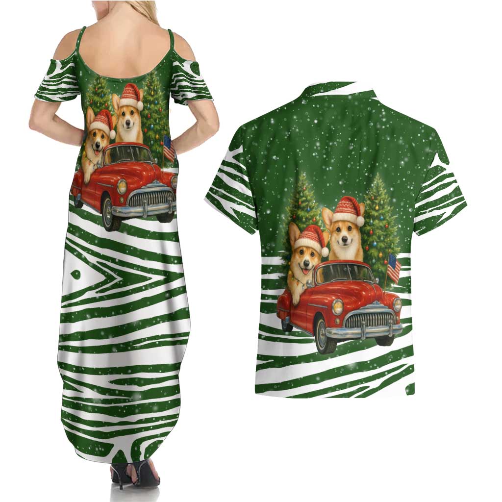 Pembroke Welsh Corgi Dog Xmas Christmas Couples Matching Summer Maxi Dress and Hawaiian Shirt Xmas Holiday Patterns - Wonder Print Shop