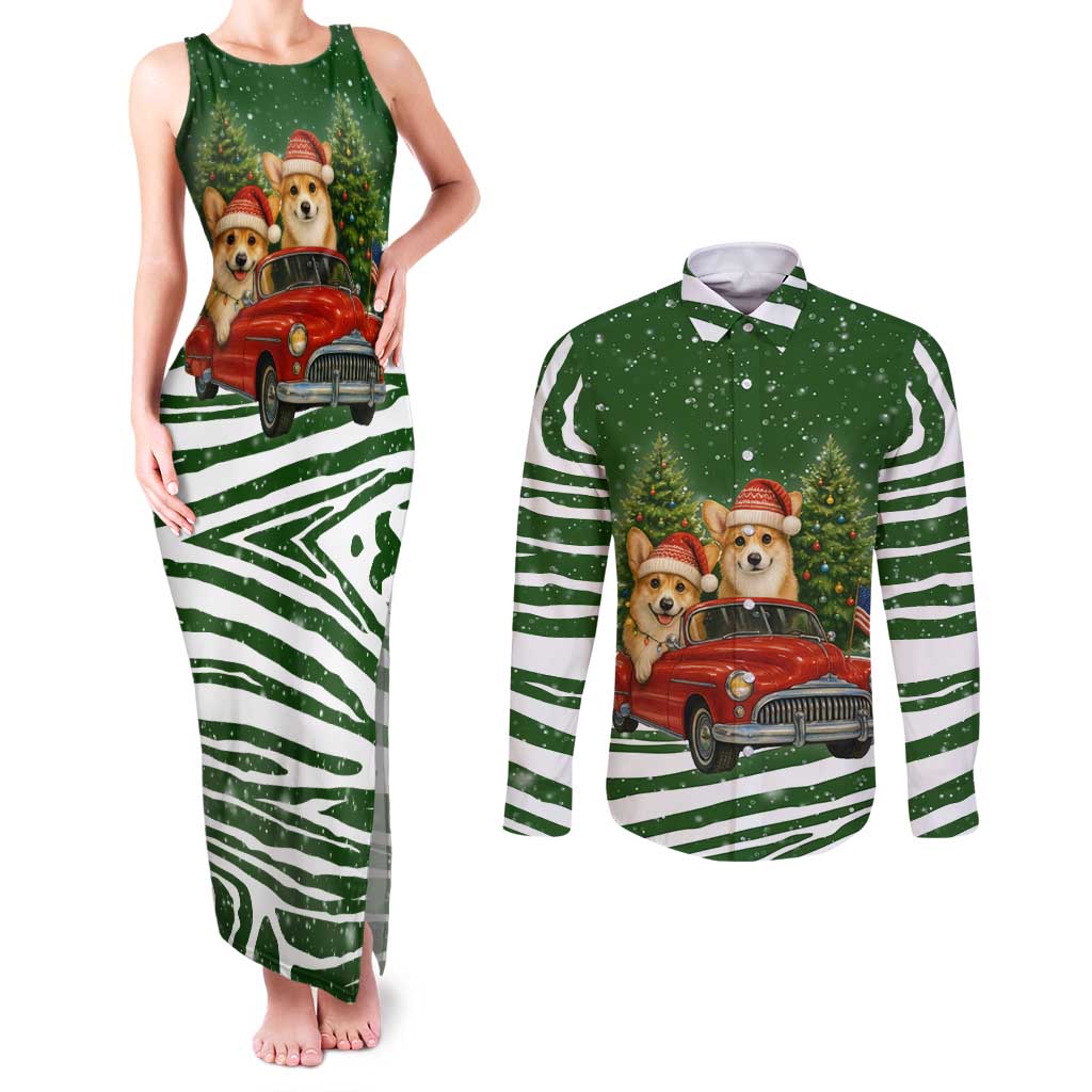 Pembroke Welsh Corgi Dog Xmas Christmas Couples Matching Tank Maxi Dress and Long Sleeve Button Shirt Xmas Holiday Patterns - Wonder Print Shop