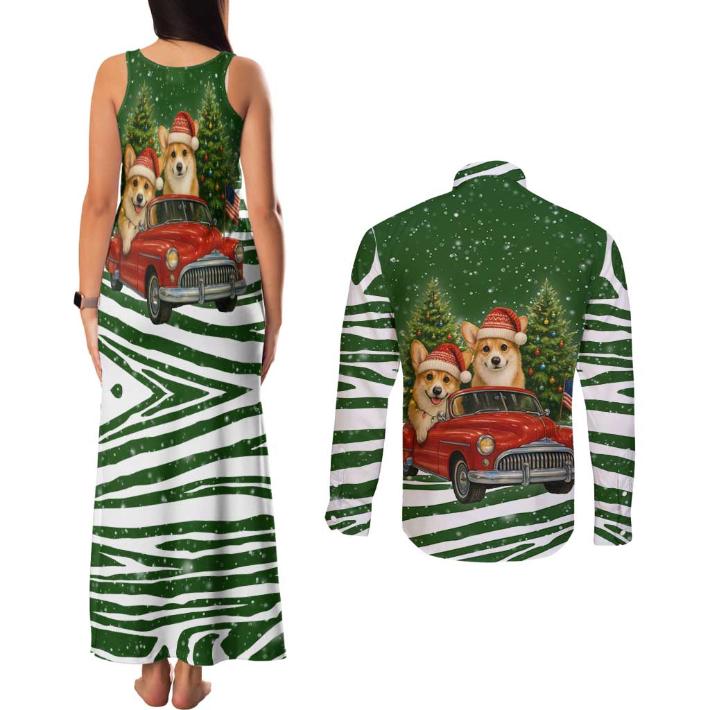 Pembroke Welsh Corgi Dog Xmas Christmas Couples Matching Tank Maxi Dress and Long Sleeve Button Shirt Xmas Holiday Patterns - Wonder Print Shop