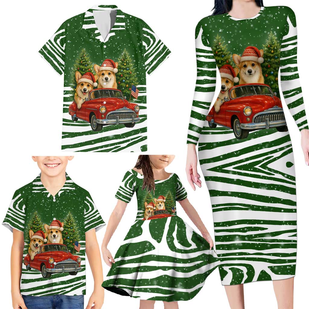 Pembroke Welsh Corgi Dog Xmas Christmas Family Matching Long Sleeve Bodycon Dress and Hawaiian Shirt Xmas Holiday Patterns - Wonder Print Shop