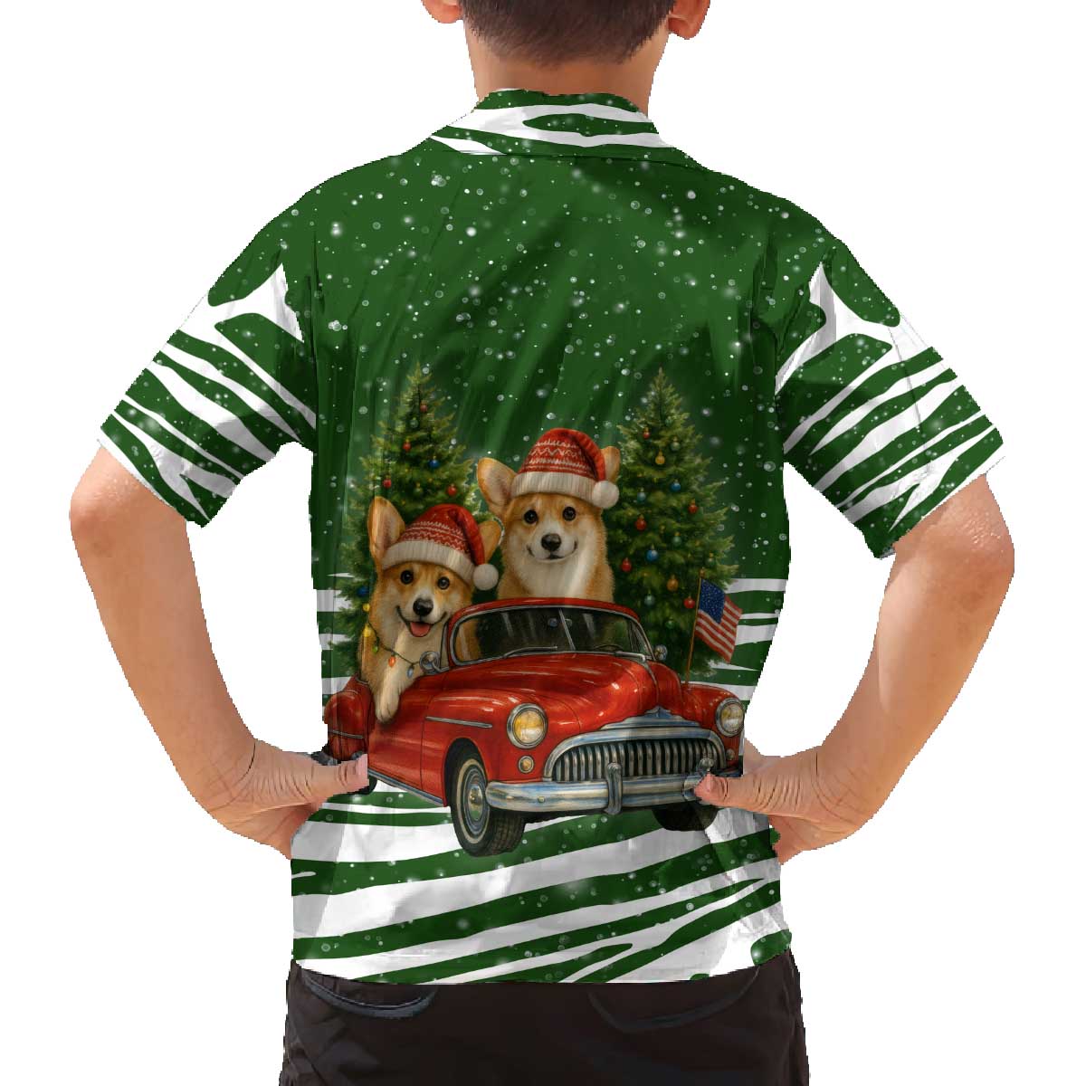 Pembroke Welsh Corgi Dog Xmas Christmas Family Matching Off The Shoulder Long Sleeve Dress and Hawaiian Shirt Xmas Holiday Patterns - Wonder Print Shop