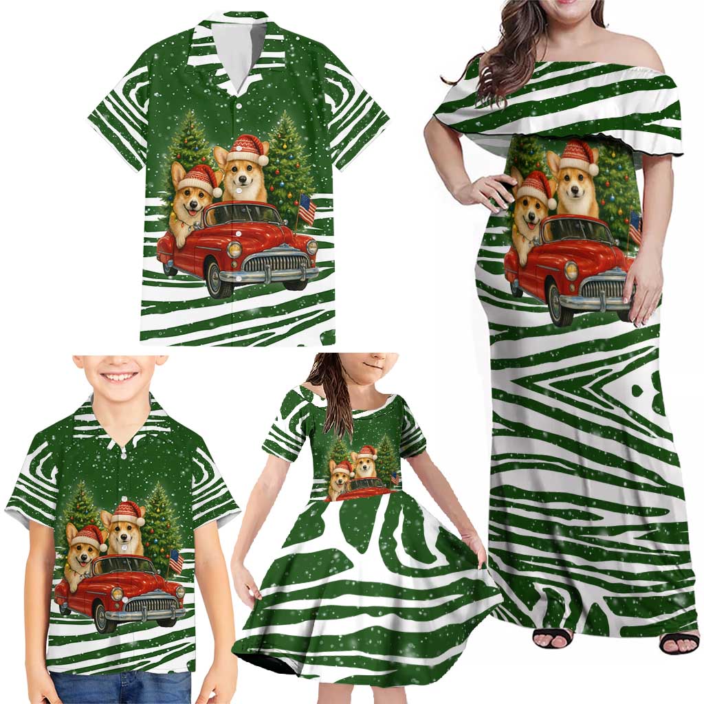 Pembroke Welsh Corgi Dog Xmas Christmas Family Matching Off Shoulder Maxi Dress and Hawaiian Shirt Xmas Holiday Patterns - Wonder Print Shop