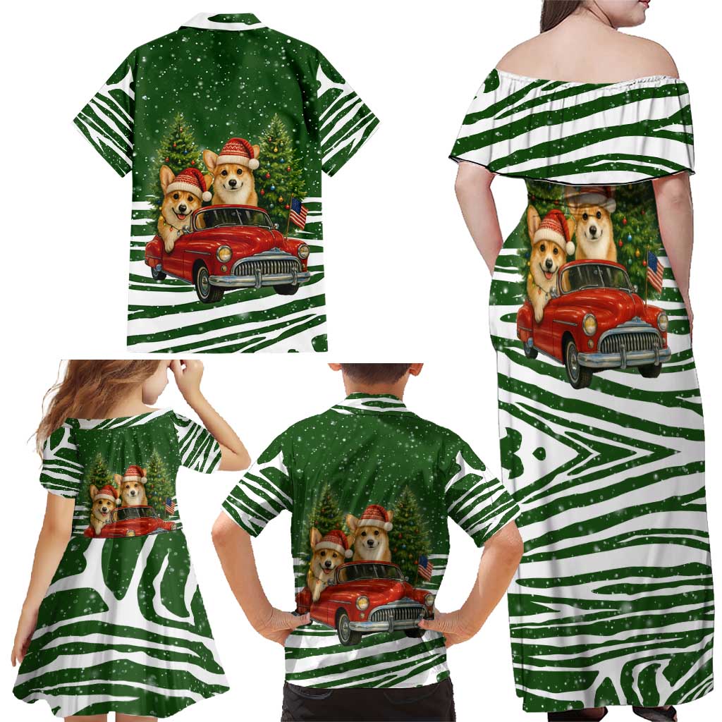 Pembroke Welsh Corgi Dog Xmas Christmas Family Matching Off Shoulder Maxi Dress and Hawaiian Shirt Xmas Holiday Patterns - Wonder Print Shop