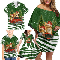 Pembroke Welsh Corgi Dog Xmas Christmas Family Matching Off Shoulder Short Dress and Hawaiian Shirt Xmas Holiday Patterns - Wonder Print Shop