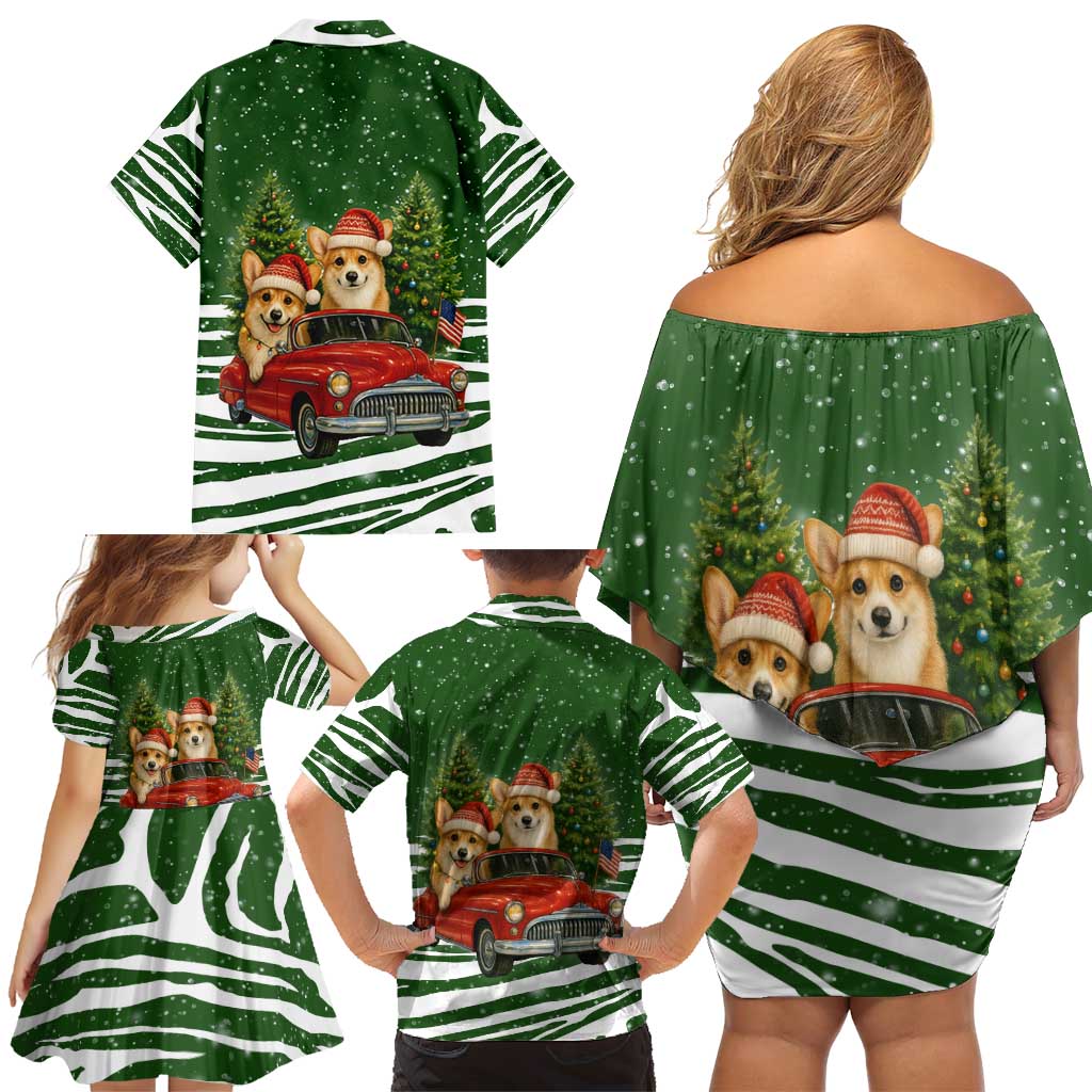 Pembroke Welsh Corgi Dog Xmas Christmas Family Matching Off Shoulder Short Dress and Hawaiian Shirt Xmas Holiday Patterns - Wonder Print Shop