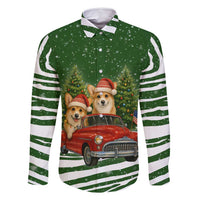 Pembroke Welsh Corgi Dog Xmas Christmas Family Matching Off Shoulder Short Dress and Hawaiian Shirt Xmas Holiday Patterns - Wonder Print Shop