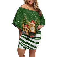 Pembroke Welsh Corgi Dog Xmas Christmas Family Matching Off Shoulder Short Dress and Hawaiian Shirt Xmas Holiday Patterns - Wonder Print Shop