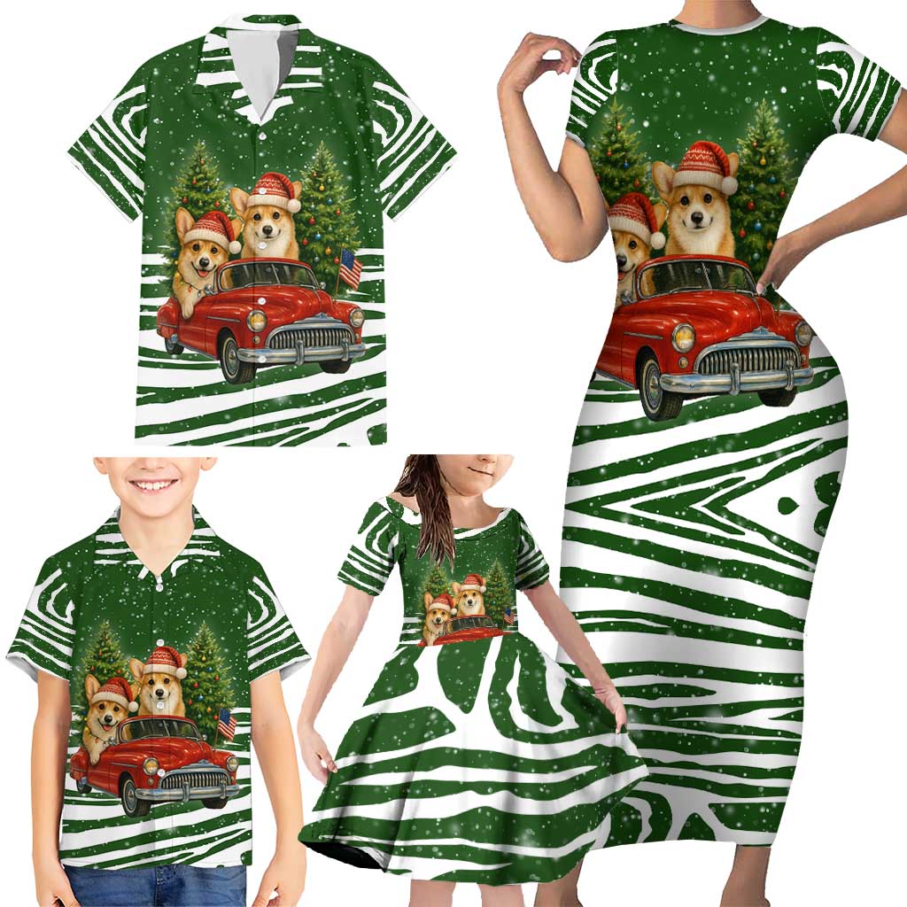 Pembroke Welsh Corgi Dog Xmas Christmas Family Matching Short Sleeve Bodycon Dress and Hawaiian Shirt Xmas Holiday Patterns - Wonder Print Shop