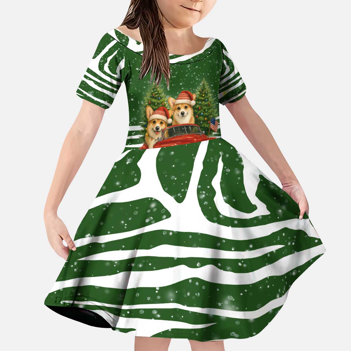 Pembroke Welsh Corgi Dog Xmas Christmas Kid Short Sleeve Dress Xmas Holiday Patterns - Wonder Print Shop