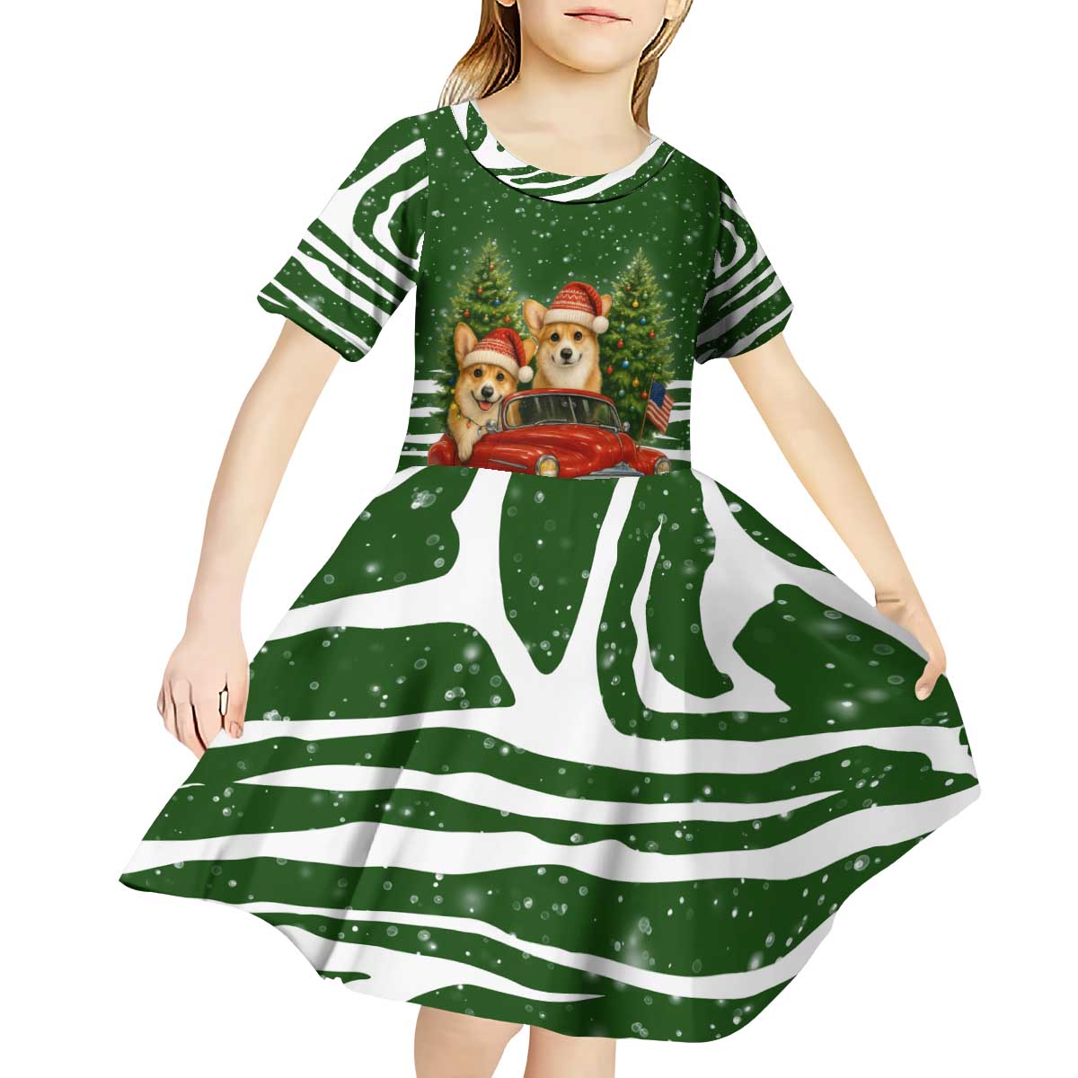 Pembroke Welsh Corgi Dog Xmas Christmas Kid Short Sleeve Dress Xmas Holiday Patterns - Wonder Print Shop