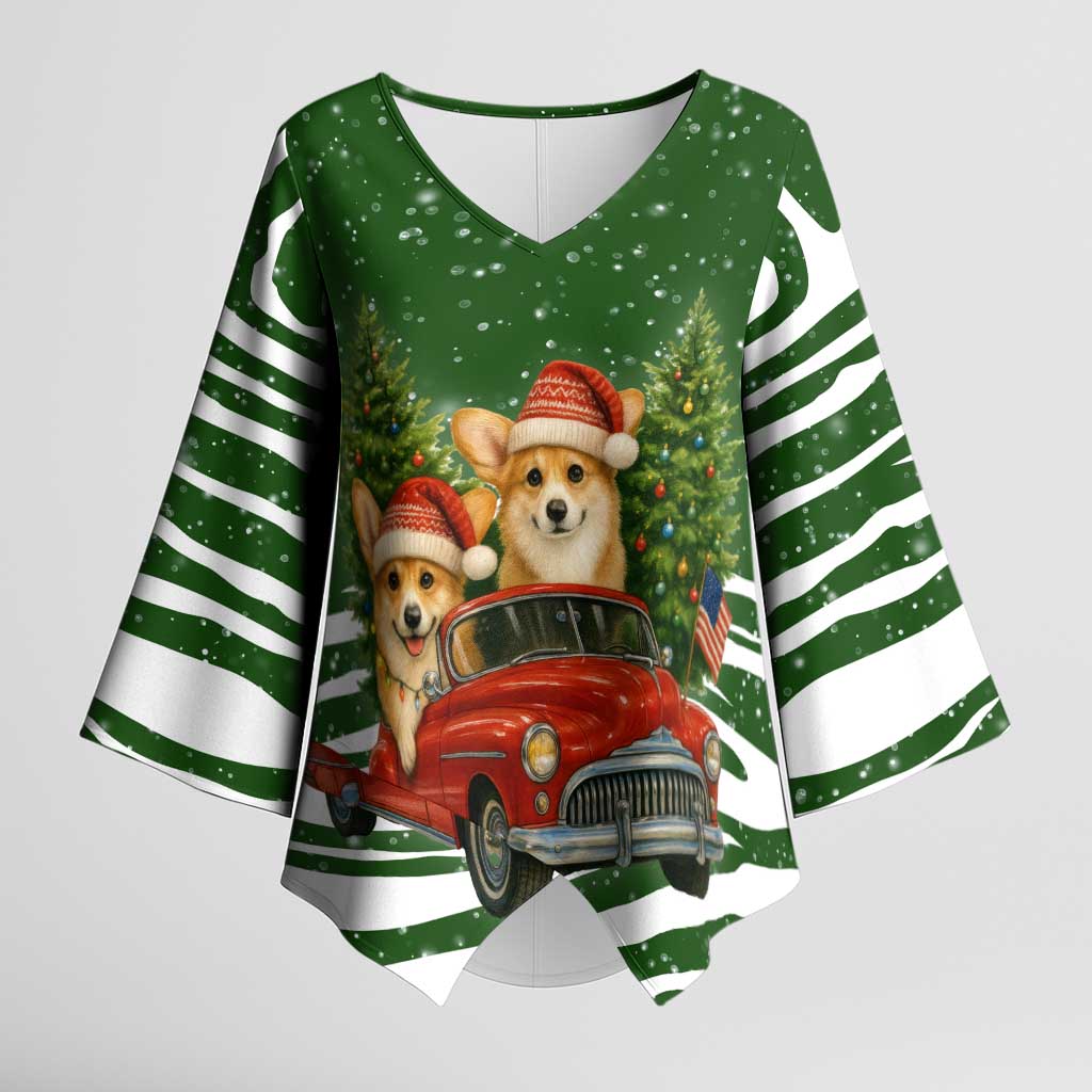 Pembroke Welsh Corgi Dog Xmas Christmas Kimono Sleeve Blouse Xmas Holiday Patterns - Wonder Print Shop