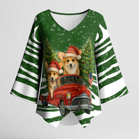 Pembroke Welsh Corgi Dog Xmas Christmas Kimono Sleeve Blouse Xmas Holiday Patterns - Wonder Print Shop
