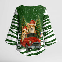 Pembroke Welsh Corgi Dog Xmas Christmas Kimono Sleeve Blouse Xmas Holiday Patterns - Wonder Print Shop