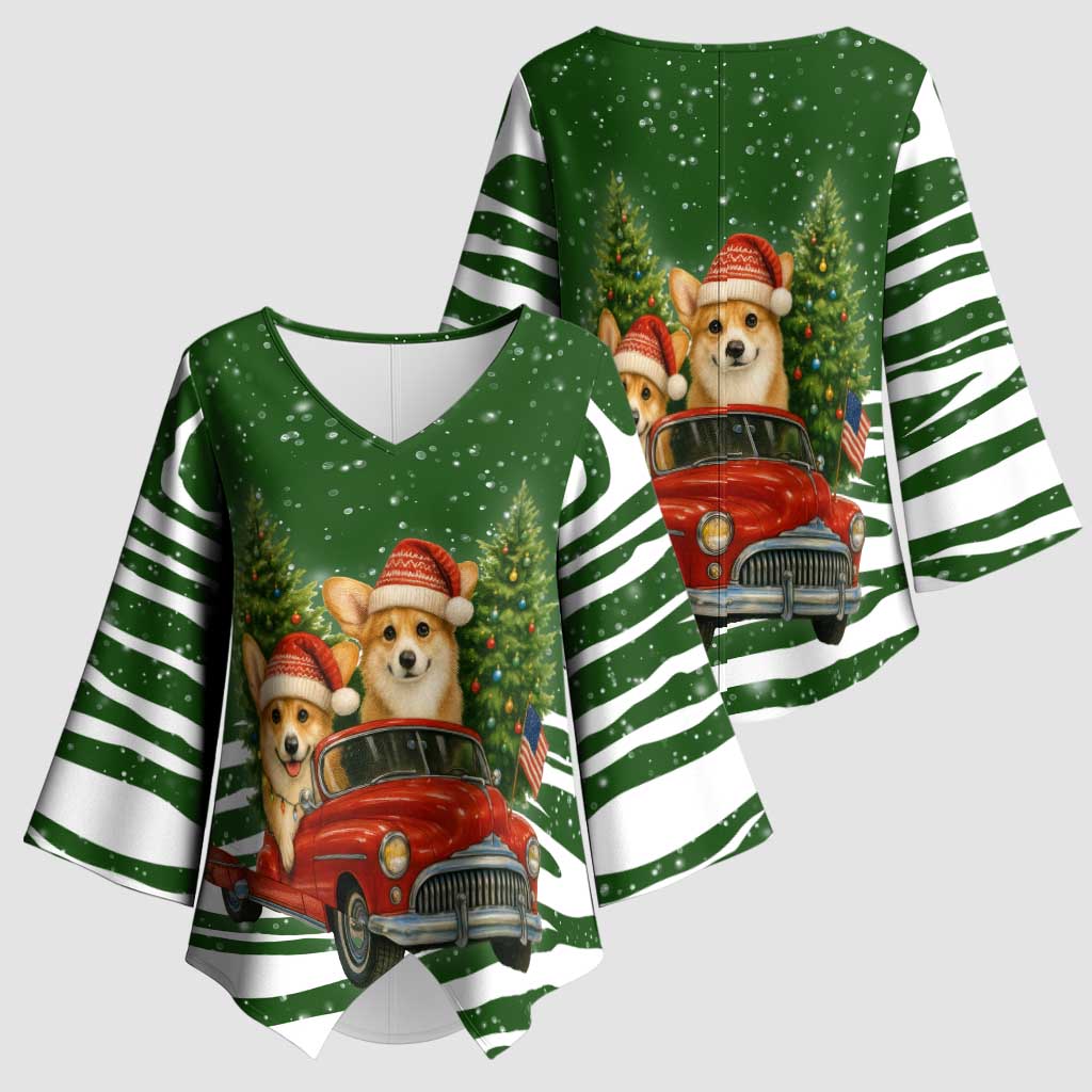 Pembroke Welsh Corgi Dog Xmas Christmas Kimono Sleeve Blouse Xmas Holiday Patterns - Wonder Print Shop