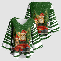 Pembroke Welsh Corgi Dog Xmas Christmas Kimono Sleeve Blouse Xmas Holiday Patterns - Wonder Print Shop
