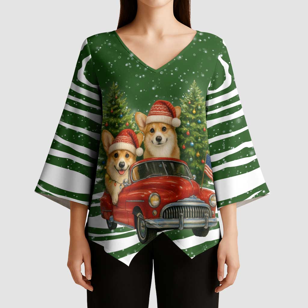 Pembroke Welsh Corgi Dog Xmas Christmas Kimono Sleeve Blouse Xmas Holiday Patterns - Wonder Print Shop