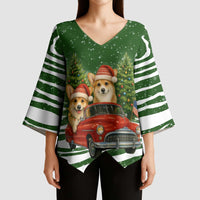 Pembroke Welsh Corgi Dog Xmas Christmas Kimono Sleeve Blouse Xmas Holiday Patterns - Wonder Print Shop