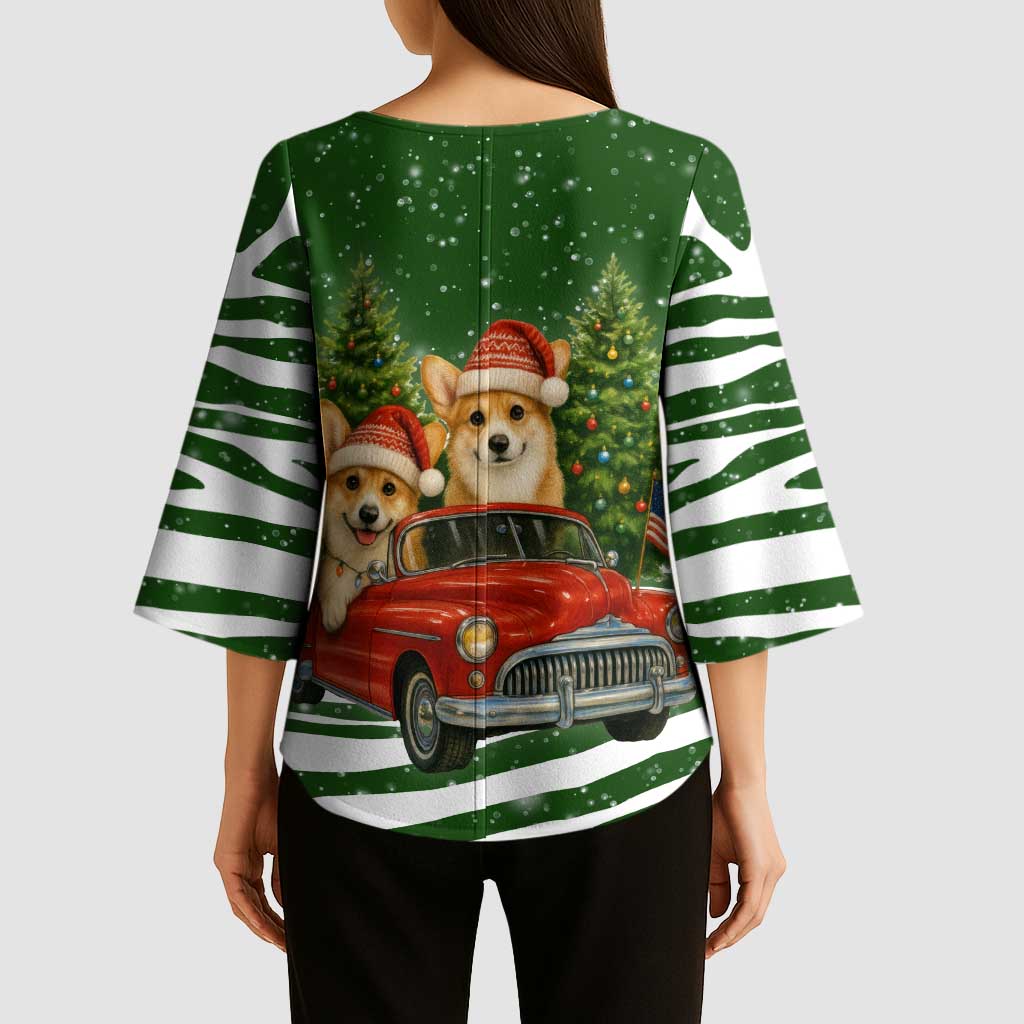 Pembroke Welsh Corgi Dog Xmas Christmas Kimono Sleeve Blouse Xmas Holiday Patterns - Wonder Print Shop