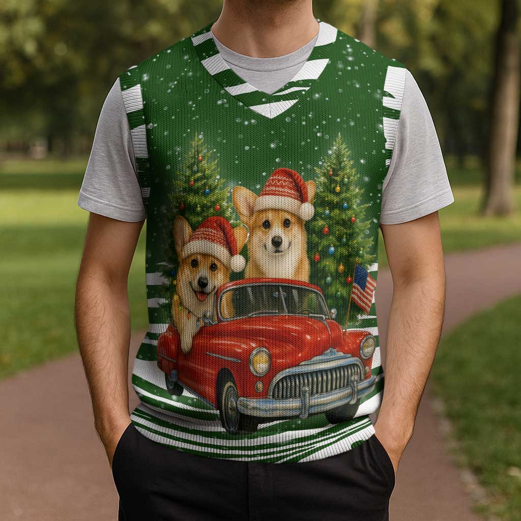 Pembroke Welsh Corgi Dog Xmas Christmas Knitted V-Neck Vest Xmas Holiday Patterns - Wonder Print Shop