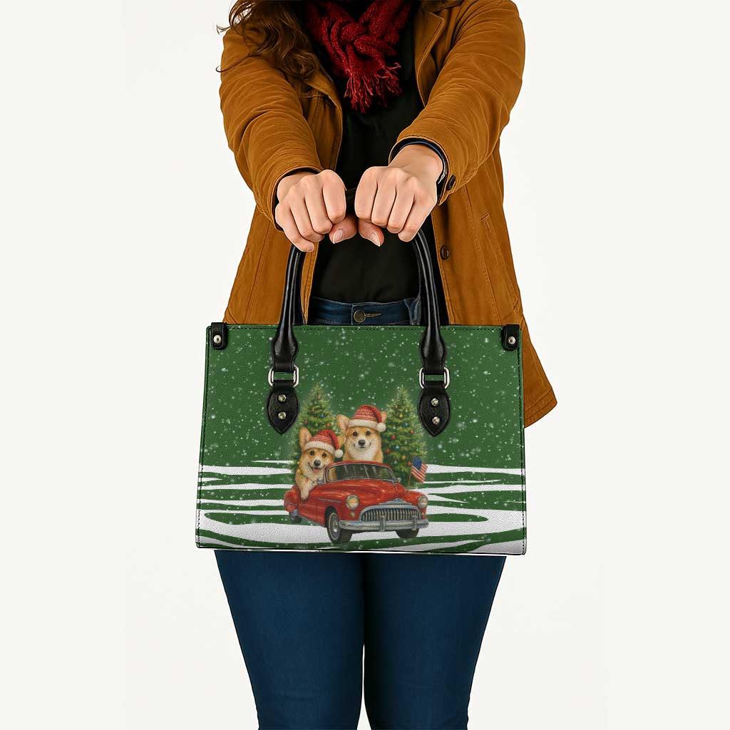 Pembroke Welsh Corgi Dog Xmas Christmas Leather Bag Xmas Holiday Patterns - Wonder Print Shop