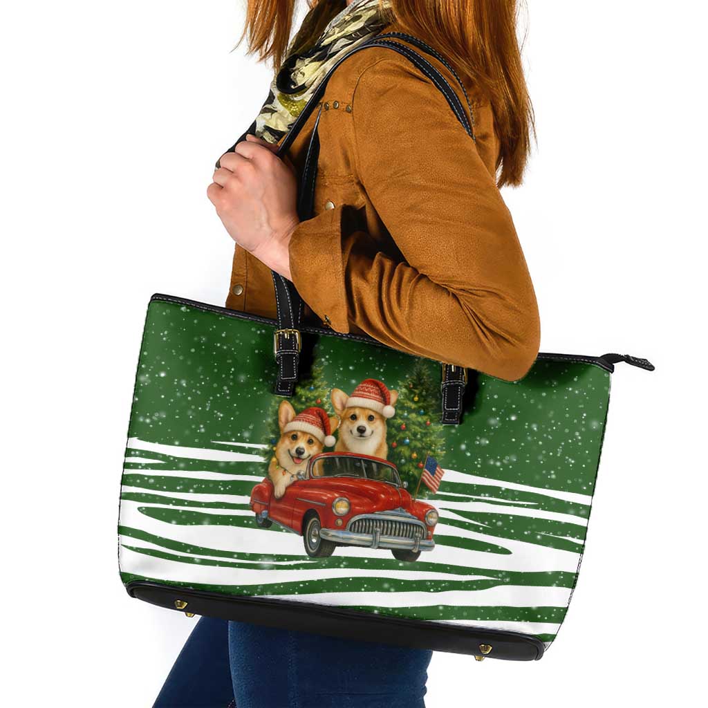 Pembroke Welsh Corgi Dog Xmas Christmas Leather Tote Bag Xmas Holiday Patterns - Wonder Print Shop