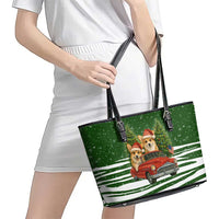 Pembroke Welsh Corgi Dog Xmas Christmas Leather Tote Bag Xmas Holiday Patterns - Wonder Print Shop