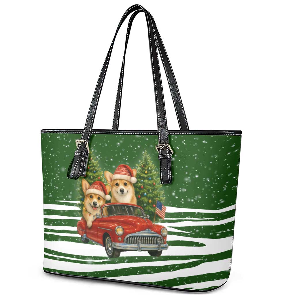 Pembroke Welsh Corgi Dog Xmas Christmas Leather Tote Bag Xmas Holiday Patterns - Wonder Print Shop