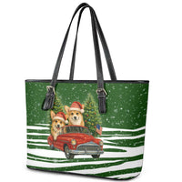 Pembroke Welsh Corgi Dog Xmas Christmas Leather Tote Bag Xmas Holiday Patterns - Wonder Print Shop