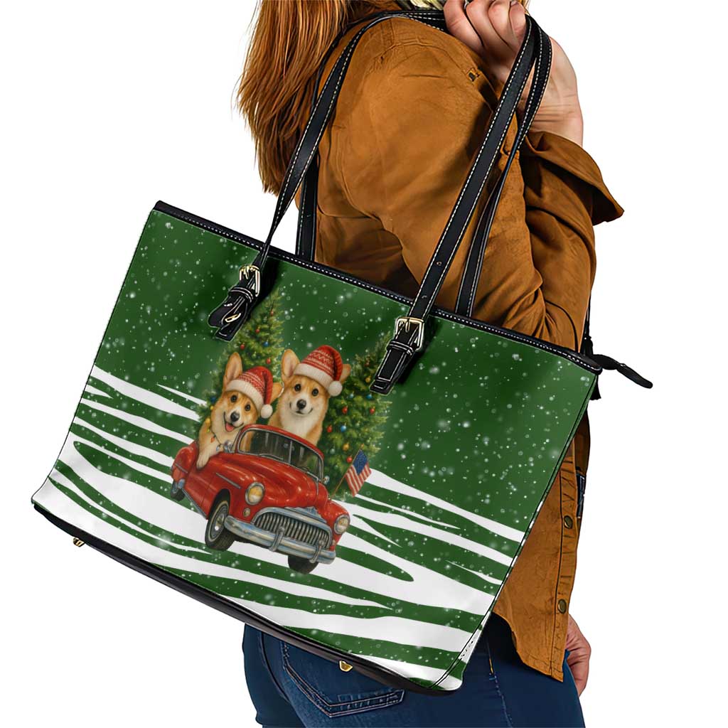 Pembroke Welsh Corgi Dog Xmas Christmas Leather Tote Bag Xmas Holiday Patterns - Wonder Print Shop