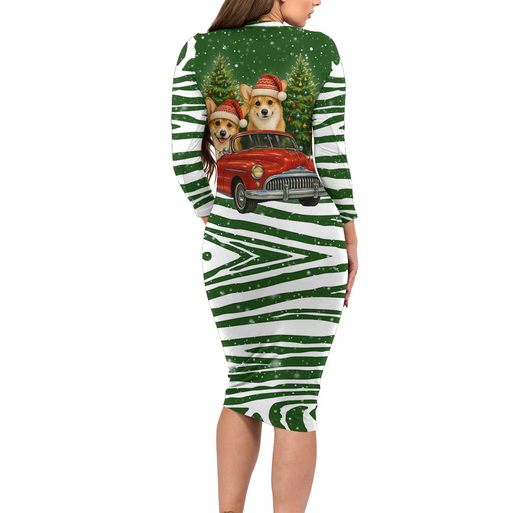 Pembroke Welsh Corgi Dog Xmas Christmas Long Sleeve Bodycon Dress Xmas Holiday Patterns - Wonder Print Shop
