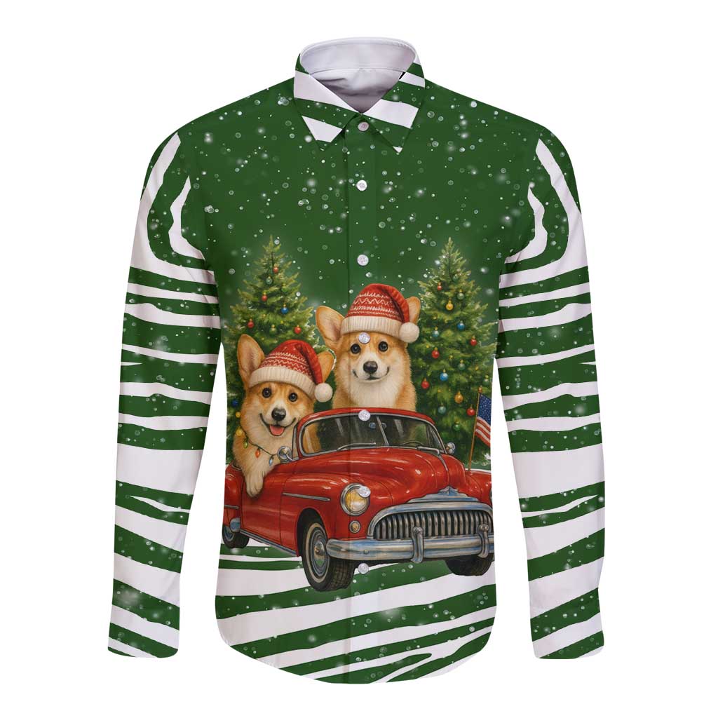 Pembroke Welsh Corgi Dog Xmas Christmas Long Sleeve Button Shirt Xmas Holiday Patterns - Wonder Print Shop