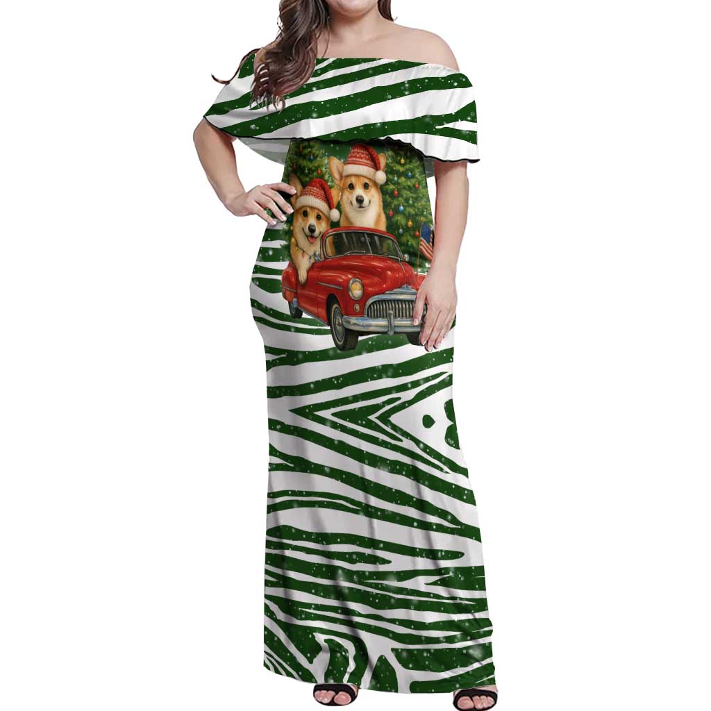 Pembroke Welsh Corgi Dog Xmas Christmas Off Shoulder Maxi Dress Xmas Holiday Patterns - Wonder Print Shop