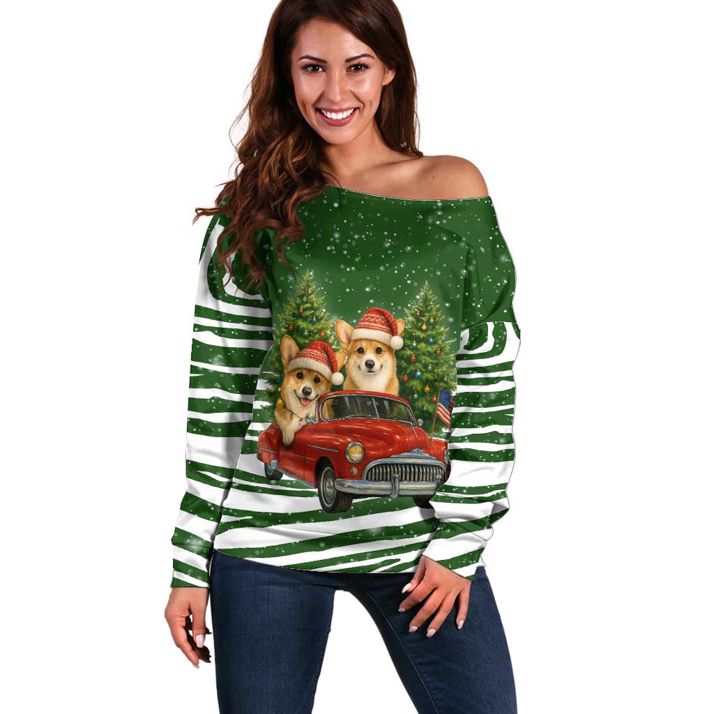 Pembroke Welsh Corgi Dog Xmas Christmas Off Shoulder Sweater Xmas Holiday Patterns - Wonder Print Shop