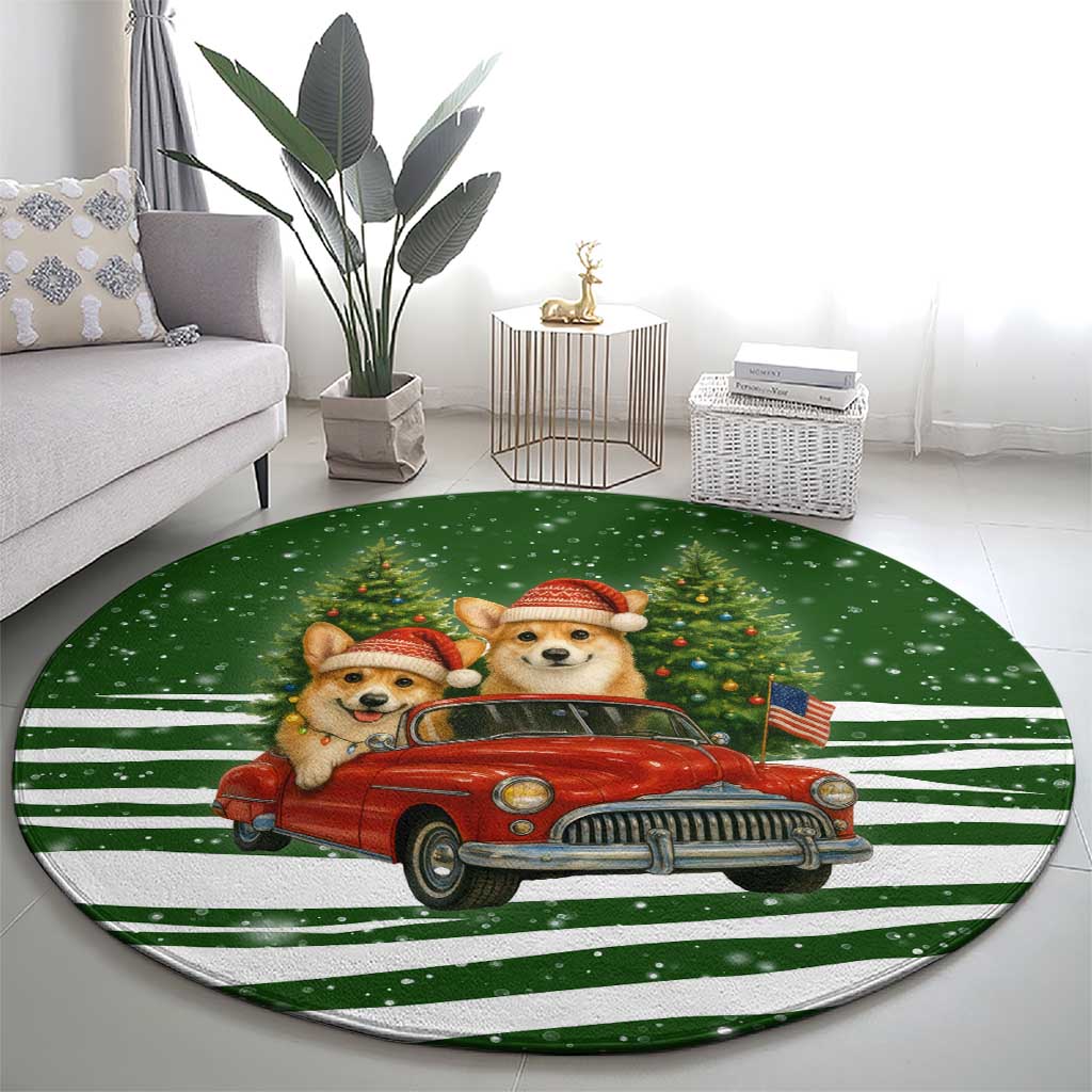 Pembroke Welsh Corgi Dog Xmas Christmas Round Carpet Xmas Holiday Patterns - Wonder Print Shop