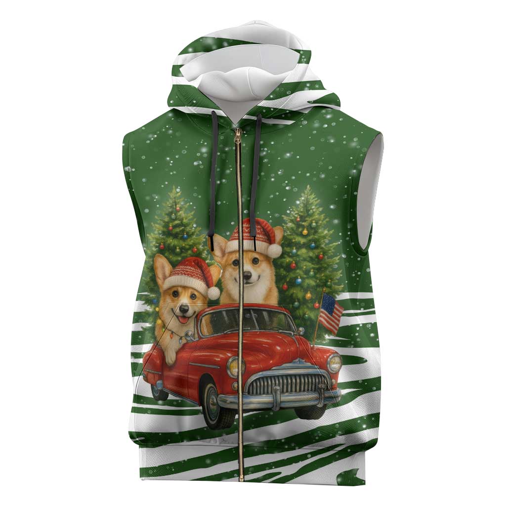 Pembroke Welsh Corgi Dog Xmas Christmas Sleeveless Zip Hoodie Xmas Holiday Patterns - Wonder Print Shop