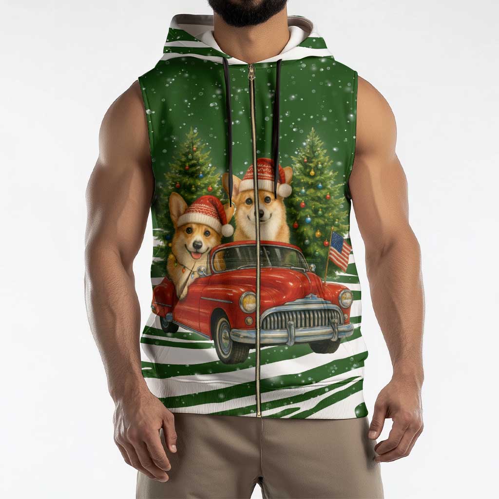 Pembroke Welsh Corgi Dog Xmas Christmas Sleeveless Zip Hoodie Xmas Holiday Patterns - Wonder Print Shop