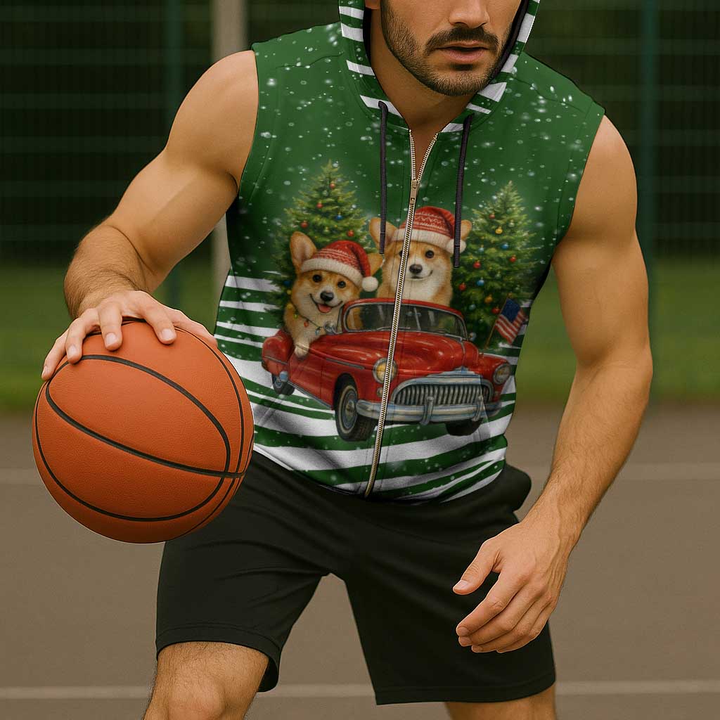 Pembroke Welsh Corgi Dog Xmas Christmas Sleeveless Zip Hoodie Xmas Holiday Patterns - Wonder Print Shop