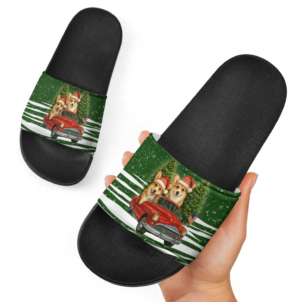 Pembroke Welsh Corgi Dog Xmas Christmas Slide Sandals Xmas Holiday Patterns - Wonder Print Shop
